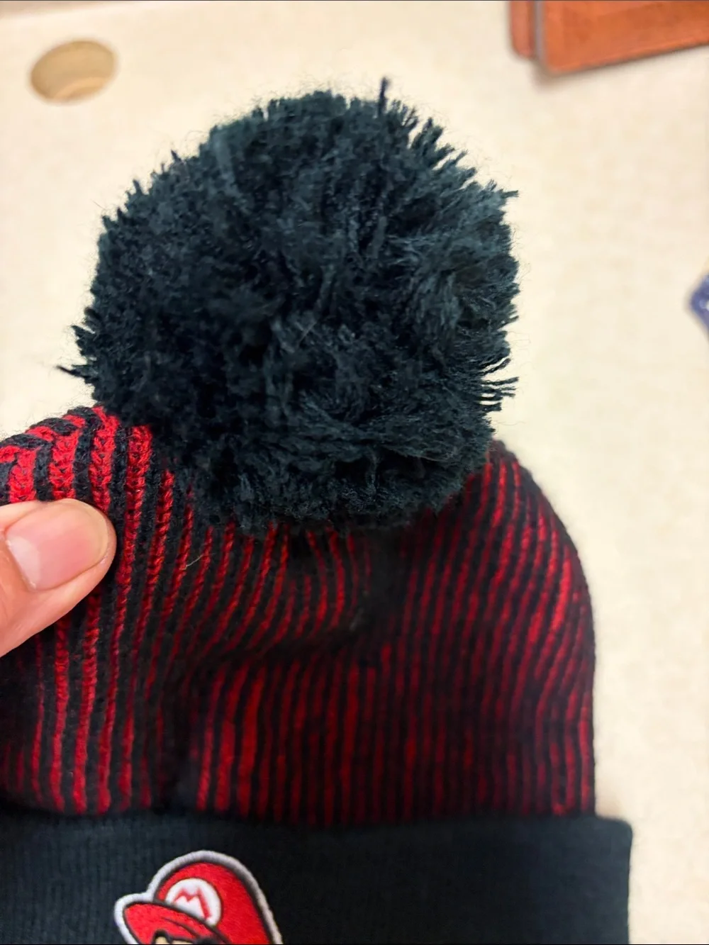 Nintendo Super Mario Knit Pom Beanie - Black & Red